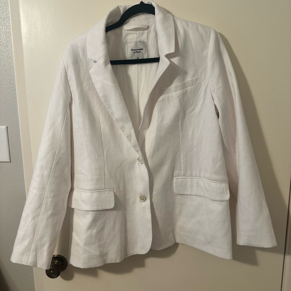 White Linen Blend Oversized Abercrombie Blazer